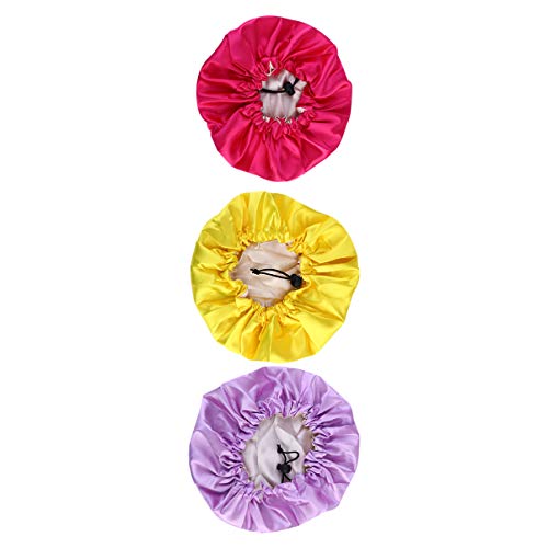 NIYANGLE 3 Stück Verstellbare Satin für Doppelschichtige Haarkappen Gelb und Schutz für Haar und Kopf Atmungsaktive Mütze für Junge Mädchen und Kleinkinder von NIYANGLE