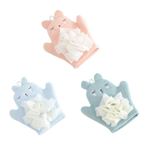 NIYANGLE 3 Stücke Badehandschuhe Waschen Peeling Hand Dusche Wäscher Körper Fäustlinge Bad Mitt Waschhandschuh Liefert Cartoon Bad Mitt Bad Handschuh Handtuch von NIYANGLE