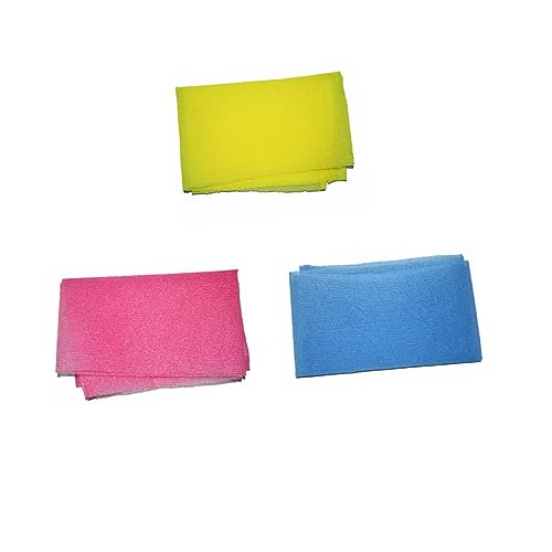 NIYANGLE 3 Stücke Teiliges Exfolierende Nylon Badetuch Duschwaschlappen für Körper Gelb Blau für Sanfte Hautreinigung und Revitalisierende Pflege von NIYANGLE