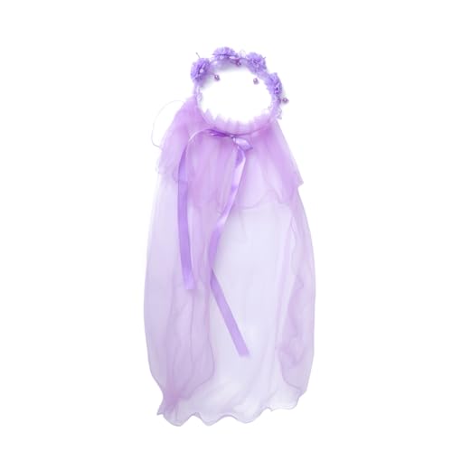 NIYANGLE 3stücke Kinderkranz Mit Schleier Blumenmädchen Haarschmuck Handgefertigter Blumenkranz Mädchen Hochzeitsschleier Haarschmuck Für Blumenmädchen Hochzeitskopfschmuck von NIYANGLE