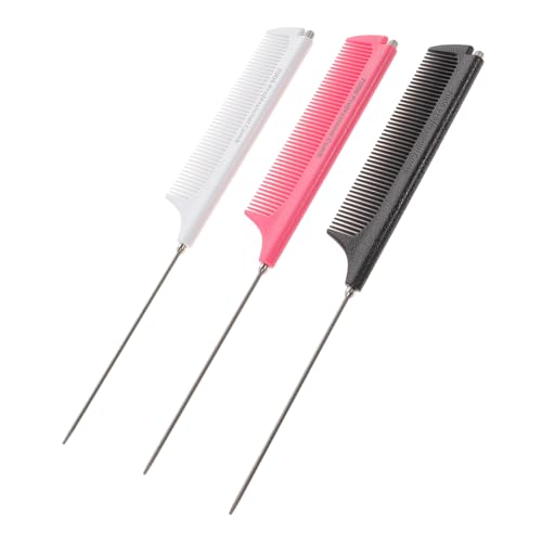 NIYANGLE 3stücke Elastische Spitzen-stielkämme Für -salon Friseur-kamm Mit Stahlgriff Für Erwachsene Und Junge Mädchen Stylingkamm Zum Kämmen Und Massieren Der Kopfhaut von NIYANGLE