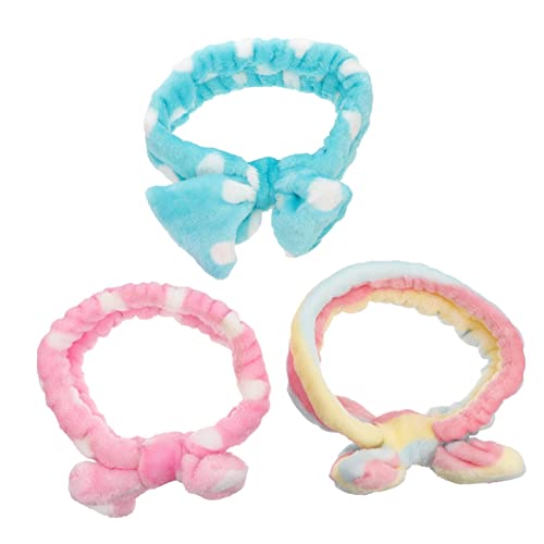 NIYANGLE 3stücke Teiliges Fleece Haarband Für Damen Weiches Und Bequemes Spa Stirnband Für Gesichtspflege Make-up Und Yoga Mit Niedlichem Schleifen-design Und Regenbogen von NIYANGLE