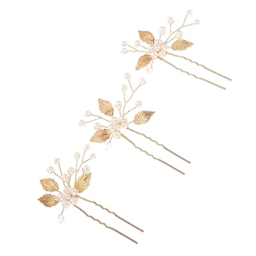 NIYANGLE 3stücke Teiliges Förmige Haarspangen Mit Perlen Und Blättern Eleganter Haarschmuck Für Hochzeiten Und Brautfrisuren Einzigartiges Accessoire Für Damen von NIYANGLE