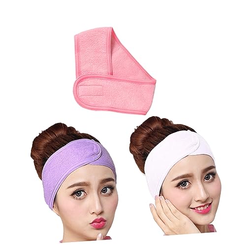 NIYANGLE 3stücke Spa-gesichtsstirnband Aus Make-up-wickelkopf Stretch-handtuch Weiß Und Rosa Breit Verstellbar Und Wiederverwendbar Für Gesichtsbehandlungen Und Schminken von NIYANGLE