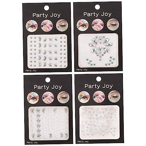 NIYANGLE 4 Blätter Dekorative Gesichtsjewel Aufkleber Teiliges Selbstklebende Glitzersteine für Makeup Festivals Partys Gesicht Deko Wiederverwendbar aus Harz von NIYANGLE