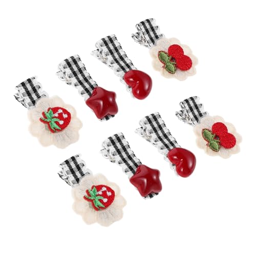 NIYANGLE 4 Paare Karierte Rote und Schwarze Mini-duckbill-haarclips mit Kirschen Erdbeer-stickerei Rutschfeste Haarklammern für Mädchen Vintage-frucht-design Leichte Haarspangen für Party von NIYANGLE