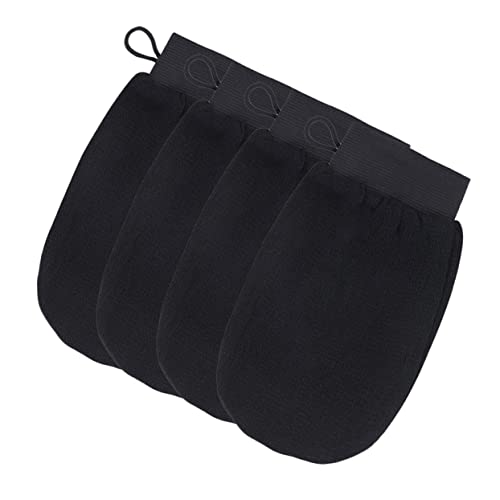 NIYANGLE 4 Stück Badetuch Peeling Waschbad Duschhandschuh Peeling Baumwolle Peeling Handschuhe Badehandschuhe Duschtücher Schwarze Viskosefaser von NIYANGLE