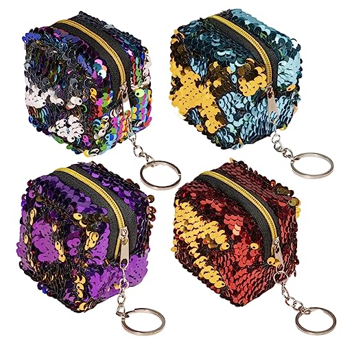 NIYANGLE 4 Stück Brieftasche Mit Pailletten Münzbeutel Frauentasche Mädchen Pailletten Geldbörse Wechselt Die Tasche Kleine Geldbörse von NIYANGLE