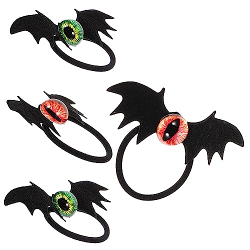 NIYANGLE 4 Stück Evil Eye Haargummis mit Bat Langlebige Haarbänder für Damen Halloween Party Haarschmuck Stylische Gothic Haarring Accessoires für Mädchen von NIYANGLE