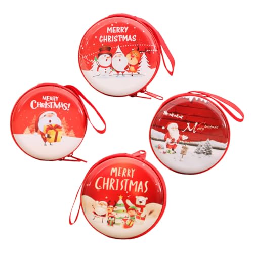 NIYANGLE 4stücke Junge Mädchen Weihnachts-münzbeutel Runde Cartoon-geldbörse Für Festlichkeiten Spaß Und Praktische Aufbewahrung Für Kleingeld Und Schlüssel Rot von NIYANGLE