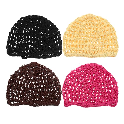 NIYANGLE 4 Stück Haarnetzmütze – Häkel-Snood-Mützen für Frauen – Gehäkelte Schlafmütze – Netz-Haarnetz-Mützenüberzug für Frauen von NIYANGLE