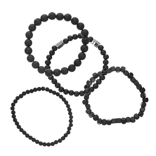 NIYANGLE 4stücke Männer Armband Aus Kupfer Und Schwarz Perlen Elastisches Seil Vielseitig Einsetzbar Für Alltag Und Anlässe von NIYANGLE