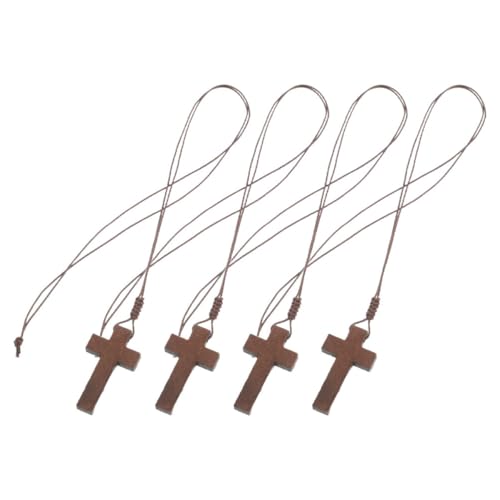 NIYANGLE 4 Stück Holz Kreuz Halskette mit Verstellbarem Kordelband Leichter Vintage Anhänger für Männer und Frauen Modisches Religiöses Accessoire als Party Geschenk und Alltagsschmuck von NIYANGLE