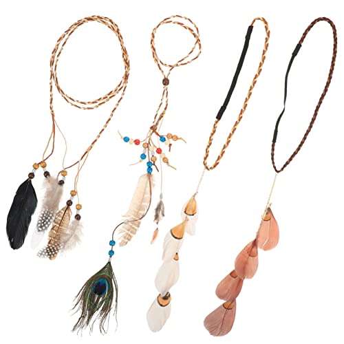 NIYANGLE 4 Stück Plume Haarband Set für Teiliges Dekorations Set mit Federn für Partys Bohemian Kopfschmuck für Cosplay und Festliche Anlässe von NIYANGLE