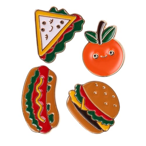 NIYANGLE 4 Stück Robuste und Süße Anstecknadeln Legierung für Taschen Jacken und Sammler Hamburger Hot Dog und Sandwich Designs von NIYANGLE
