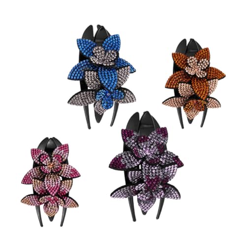 NIYANGLE 4 Stück Strass Blumen Haarspangen Für Damen Doppel Blume Haar Clip Mit Strass Verzierung Große Und Kleine Haarnadeln in Blau Champagner Und Pink Modische Haarschmuck Für von NIYANGLE