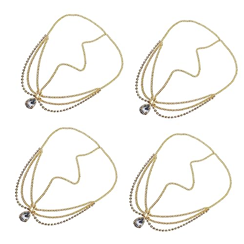 NIYANGLE 4 Stück Teiliges Damen Stirnband mit Funkelnder Strass Haar Kette Boho Headpiece für Hochzeit Abschlussball Halloween und Party Modischer Kopfschmuck für Festliche Anlässe von NIYANGLE