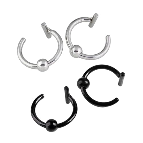 NIYANGLE 4 Stück Teiliges Edelstahl Nasenring C Form Schwarz und Stahlfarben Glatte Oberfläche Komfortabel Falsches Nasenpiercing Schmuck für Damen Täglich Tragbar und Elegant von NIYANGLE