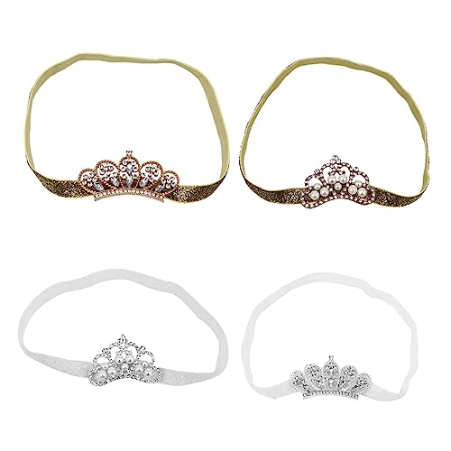 NIYANGLE 4 Stück Teiliges Haarband mit Perlen Krone Glitter Haarschmuck für Feier und Besonderen Anlässen Leichte und Bequeme Haarreifen von NIYANGLE