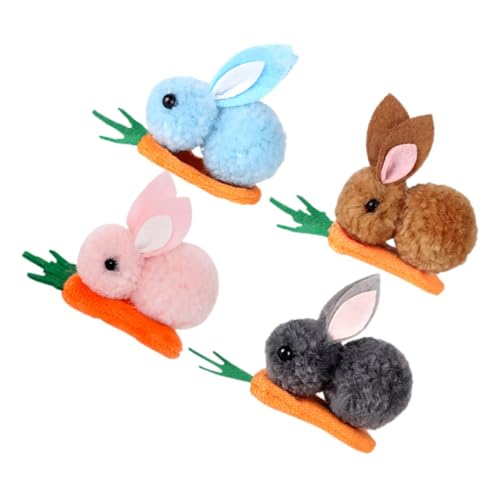NIYANGLE 4 Stück Teiliges Haarspangen mit Flauschigen Mini Kaninchen und Karotten Niedliche Haarclips für Festliche Looks Vielseitiges Haarzubehör für Damen von NIYANGLE