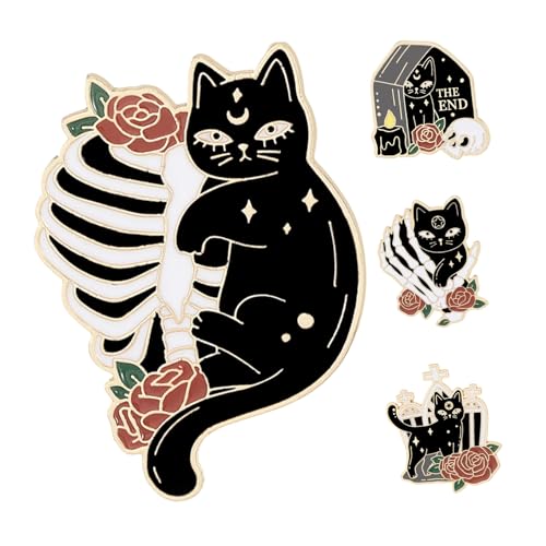 NIYANGLE 4 Stück Teiliges Halloween Metallbroschen-set mit Schwarzer Katzen-brosche Cartoon-anstecknadeln aus Legierung für Frauen Rucksack Kleidung und Taschen Stilvolle von NIYANGLE