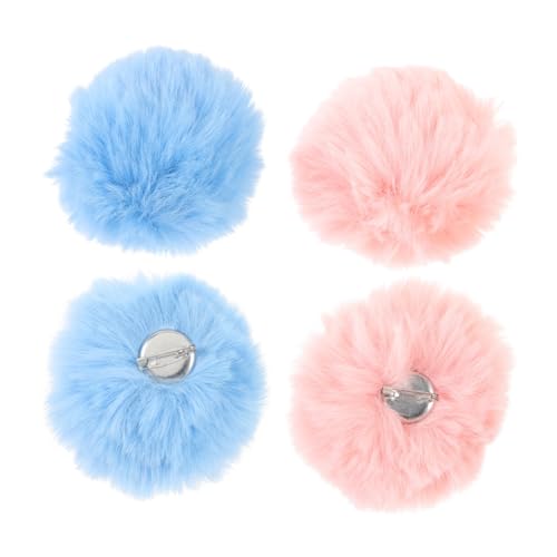 NIYANGLE 4 Stück Teiliges Kunstfell Pom Pom Pins Weiche Flauschige Anstecknadeln für Kleidung und Hüte Dekorative Broschen in Koreanisch und Blau DIY Accessoire für Bekleidungsdeko von NIYANGLE