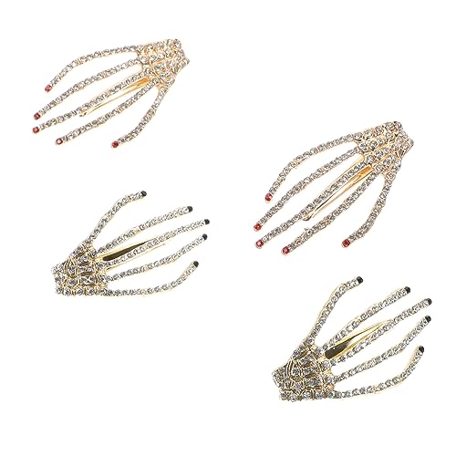 NIYANGLE 4 Stück Teiliges Skelett Haarspangen mit für Damen Kreative Duckbill Clips Rot und Schwarz Accessoire für Halloween Partys und Tägliche Frisuren von NIYANGLE