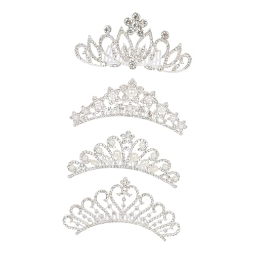 NIYANGLE 4 Stück Teiliges Strass Pearl für Mädchen Tiara mit Funkelnden Verzierungen für Geburtstagsfeiern und Festlichkeiten von NIYANGLE