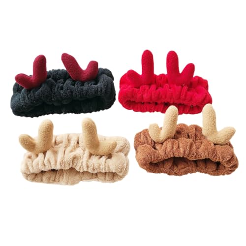 NIYANGLE 4 Stück Teiliges Weiches Elastisches Weihnachts Haarband mit Niedlichen Geweih Design Hautfreundlich Atmungsaktiv für Make Up Waschen und Duschen Modischer Haarschmuck für Damen von NIYANGLE