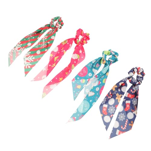 NIYANGLE 4 Stück Teiliges Weihnachts Haargummi Damen Elastische Haarbänder mit Festlichem Stoffdesign Langlebig Bequem für Party und Täglichen Haarschmuck von NIYANGLE