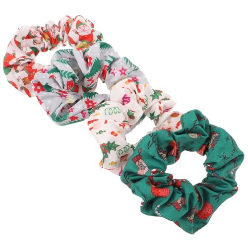 NIYANGLE 4 Stück Teiliges Weihnachts Haargummi aus Satin Langlebige Haarringe in Weiß Grün mit Glocken Ponytail Haarschmuck für Damen und Mädchen zu Festen und Partys von NIYANGLE