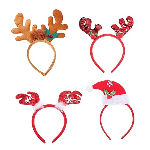 NIYANGLE 4 Stück Teiliges Weihnachts Haarreif mit Rentiergeweih und Mütze Weiche Samt und Plüschmaterialien Festliche Haarbänder für Erwachsene Stilvolle Party Accessoires für von NIYANGLE