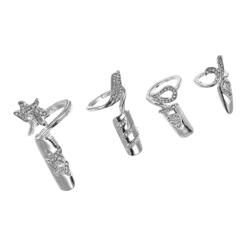 NIYANGLE 4 Stück Verstellbare Offene Strass Nagelringe für Damen Mädchen Modischer Schmuck mit Funkelnden Kristallen für Party Hochzeit Alltag von NIYANGLE
