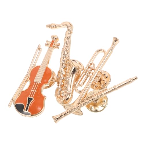NIYANGLE 4 Stück Vintage Musik Broschen Robustem Metall mit Gitarre Saxophon Trompete und Flöte Leichte Stilvolle Anstecknadeln für Orchesterfans Musikliebhaber und Festivals von NIYANGLE