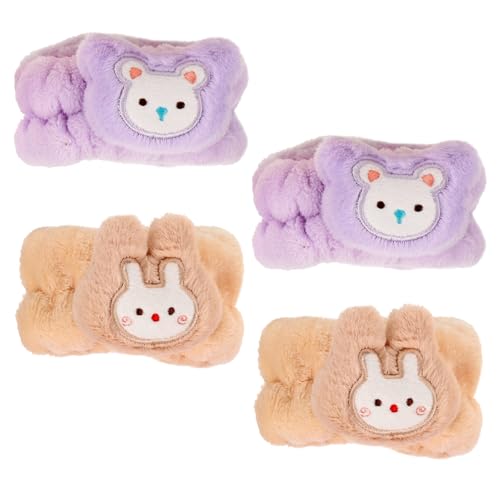 NIYANGLE 4 Stück Wascharmbänder für Gesichtspflege Wasserabsorbierende und Bequeme Armreifen für Zuhause und Spa für Junge Mädchen Süßem Design von NIYANGLE