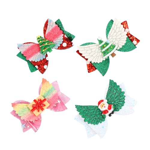 NIYANGLE 4 Stück Weihnachtliche Haarklammern Teiliges mit Schleifen und Flügeln Bunte und Weiße Weihnachtsbaum Designs Festliche Haarspangen für Mädchen und Familien Weihnachtlicher von NIYANGLE