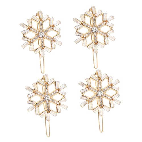 NIYANGLE 4 Stück Weihnachtliche Haarspangen Schneeflocken Haarschmuck aus Goldfarbenem Legierungsmaterial Festliche Haarclips für Damen und Mädchen Elegante Weihnachtsdeko für Partys und von NIYANGLE