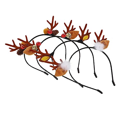 NIYANGLE 4 Stück Weihnachtlicher Cartoon Haarreif mit Rentiergeweih Teiliges Haarschmuck für Junge Mädchen Festliche Kopfbedeckung für Weihnachtsfeiern Komfortabel und von NIYANGLE