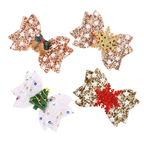 NIYANGLE 4 Stück Weihnachts Glitzer Haarclips mit Schleifen für Mädchen Festliche Haarschmuck für Partys Geburtstage und Feiertage für Verschiedene Frisuren und Outfits von NIYANGLE