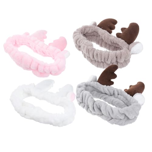 NIYANGLE 4stücke Weihnachts-stirnband Für Süßes Geweih-design Gesichtwaschen Für Makeup Elastische Haarbänder Für Mädchen Farblich Sortiert von NIYANGLE