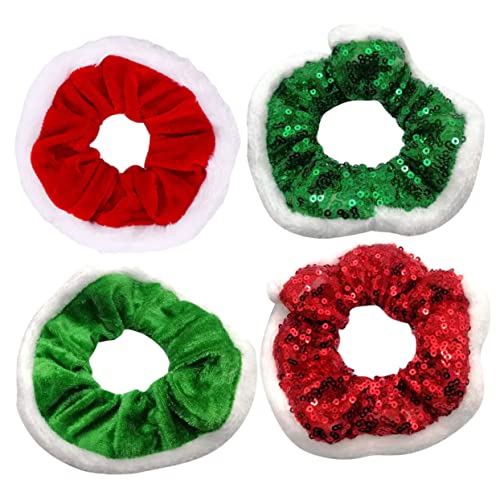 NIYANGLE 4 Stück Weihnachts Haargummis Elastische Scrunchies Rot und Grün Stilvolle Haarbänder für Damen für Festlichkeiten Hochzeiten und Alltagslook Accessoires für von NIYANGLE
