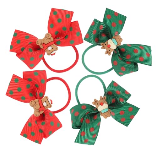 NIYANGLE 4 Stück Weihnachts Haargummis mit Schleifen für Mädchen Elastische Haarbänder Rot und Grün für Festliche Anlässe für Weihnachten und Partys von NIYANGLE