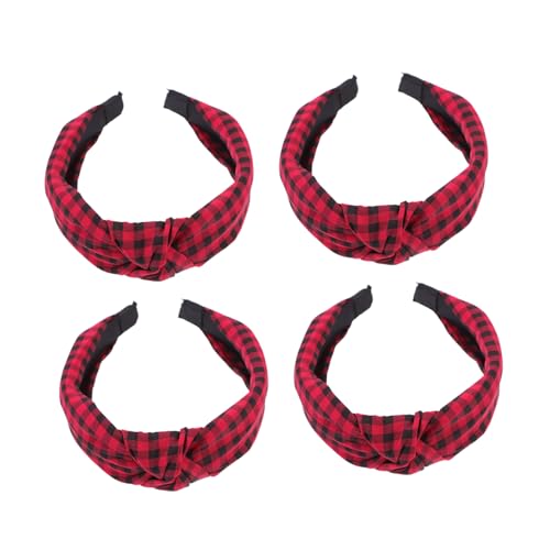 NIYANGLE 4 Stück Weite Geknotete Stirnbänder Damen Leichter Modisches Karomuster Bequemer Haarschmuck für Alltag Party Yoga und Festliche Anlässe Rot von NIYANGLE
