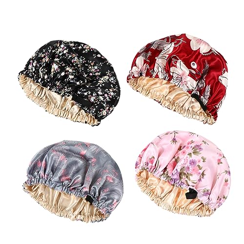 NIYANGLE 4 Stücke Gedruckt Doppel Schicht Dusche Hut Schlaf Abdeckungen Frauen UV Große Flauschigen von NIYANGLE