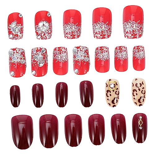 NIYANGLE 48stücke Weihnachts Kunstnägel Mit Strass Vollabdeckung Selbstklebend Für Festliche Nail Art Designs Für Frauen Und Besondere Anlässe von NIYANGLE