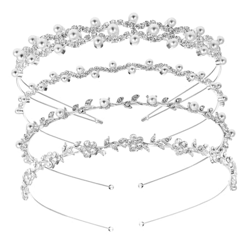 NIYANGLE 4stücke Haarband Mit Strass Und Perlen Für Braut Zur Hochzeit Stirnband Hochzeit Haar Zubehör Strass-tiara Für Braut Perlen-haarband Zur von NIYANGLE