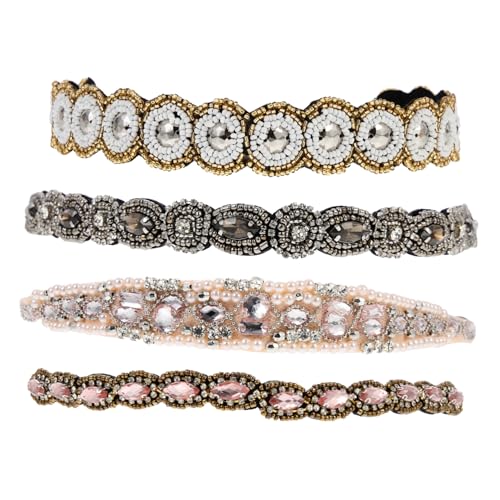 NIYANGLE 4stücke Elastisches Haarband Mit Perlen Und Strasssteinen Für Frauen Stirnband Für Mädchen Haarschmuck Für Besondere Anlässe von NIYANGLE