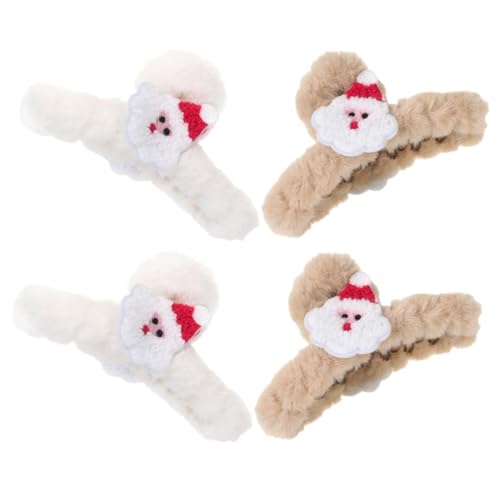 NIYANGLE 4stücke Große Flauschige Haarspangen Für Damen Teiliges Set Aus Weichem Plüsch Rutschfeste Krallenclips Für Dickes Haar Weihnachts Haarschmuck Für Festliche Anlässe von NIYANGLE