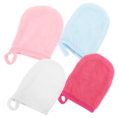 NIYANGLE 4stücke Mikrofaser Abschminkhandschuh Für Gesicht Reinigung Wiederverwendbare Make-up-entferner-handschuhe Mit Sauberen Nähten Exquisiter Verarbeitung Und Aufhängeloch-design von NIYANGLE