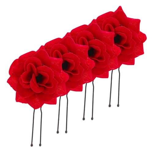 NIYANGLE 4stücke Rosenförmige Haarnadeln Dekorative Kopfschmuck Party-haarspange Für Frauen Künstliche Haarschmuck Rot Langlebiger Und Dauerhafter Gebrauch von NIYANGLE